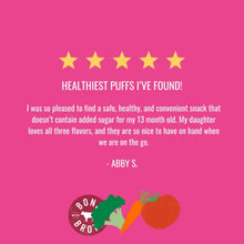 Load image into Gallery viewer, Serenity Kids Grain Free Puffs Variety Pack with Carrot & Beet, Broccoli & Spinach, and Tomato & Mushroom Puffs, 1.5 Ounce Container (6 Pack)