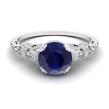 Load image into Gallery viewer, Diamondere Natural and Certified Blue Sapphire and Diamond Engagement Ring in 14K White Gold | 1.11 Carat Art Deco Engagement Ring for Women, US Size 6.5