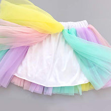 Load image into Gallery viewer, Girls Layered Tutu Skirt with Unicorn Tshirt, Headband & Satin Sash (Pink Purple Blue, 7-8 Years)