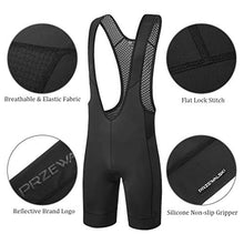 Load image into Gallery viewer, Przewalski Men's Cycling Bib Shorts, 4D Padded Compression Bike Tights Breathable Bicycle Pants UPF 50+, Classic Series, Black/S