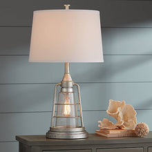 Load image into Gallery viewer, Fisher Nautical Table Lamp with Nightlight Antique LED Edison Bulb Galvanized Metal Cage Drum Shade for Living Room Bedroom - Franklin Iron Works
