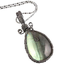 Load image into Gallery viewer, Nupuyai Natural Labradorite Necklace for Unisex, Handmade Wire Wrapped Irregular Healing Stone Pendant with Chain 19"