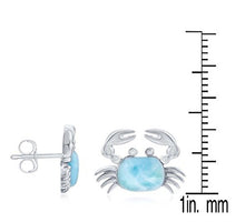 Load image into Gallery viewer, Sterling Silver High Polish Natural Larimar Crab Stud Earrings