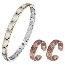 Load image into Gallery viewer, Feraco Magnetic Bracelet & Ring for Women Arthritis Pain Relief Sleek titanium Steel Magnet Therapy Bracelets & opper Magnetic Rings for Women, 3500 Gauss Strong
