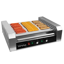 Load image into Gallery viewer, PartyHut 30 Hot Dog Roller Warmer Grill Cooker Machine, Commercial Grade, (11 Non-Stick Rollers, 30 Hot Dog Sausage Grill Cooker, and Removable Stainless Steel Drip Tray)