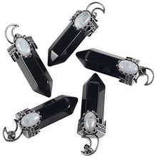 Load image into Gallery viewer, TUMBEELLUWA Pack of 2 Natural Crystal Stone Pendant Necklace with Chain for Men and Women, Energy Hexagonal Crystal Point Pendulum for Dowsing Divination, Amethyst+Black Obsidian