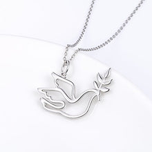 Load image into Gallery viewer, S925 Sterling Silver Jewelry Doves Birds with Olive Leaves Peace Symbol Animal Pendant Necklace 18 inches