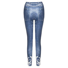 Load image into Gallery viewer, Aniywn Jean Leggings for Women Printed High Waisted Capri Cropped Yoga Pants Stretch Jean Look Denim Fitness Tights