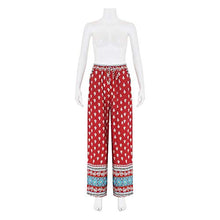 Load image into Gallery viewer, Love Welove Fashion Women's Summer Wide Leg Elastic High Waist Printed Boho Hippie Palazzo Pants Plus Size (S, Burgundy National Floral)