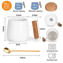 Load image into Gallery viewer, GOOD ALWAYS Ceramic Coffee Mug, Tea Cup for Office and Home, 14 Oz Coffee Cups with Wood Lid and Golden Coffee Spoon, Christmas Gifts, House Warming Presents for New Home, 1 Pack (White)