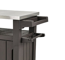 Load image into Gallery viewer, Keter Unity XL Portable Outdoor Table and Storage Cabinet with Hooks for Grill Accessories-Stainless Steel Top for Patio Kitchen Island or Bar Cart, Espresso Brown