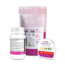 Load image into Gallery viewer, NutraBlast Boric Acid Vaginal Suppositories 600mg (30 Count) w/ Disposable Vaginal Suppository Applicators (15-Pack) and Feminine pH Test Strips 3.0-5.5 (100 Tests Roll)