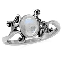 Load image into Gallery viewer, Silvershake 8X6mm Natural Oval Shape Moonstone 925 Sterling Silver Leaf Vintage Inspired Ring Size 8