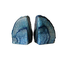 Load image into Gallery viewer, JIC Gem Home Decorative 2 to 3 Lbs Polished Geode Agate Bookends 1 Pair with Rubber Bumpers Dyed Blue Color