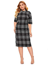 Load image into Gallery viewer, Floerns Women's Short Sleeve Gingham Bodycon Business Pencil Dress Red Plaid XS