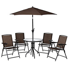 Load image into Gallery viewer, Giantex Set of 4 Patio Folding Chairs, Adjustable Sling Back Chairs with Armrest, Patio Dining Chairs Portable for Camping Garden Pool Beach, Deck Lounge Chairs (Brown)