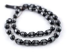 Load image into Gallery viewer, 33 Premium Silver Inlaid Striped Oval Arabian Prayer Beads (14x9mm), Islamic Tasbih, Ramadan Gift, Middle Eastern Beads - The Bead Chest