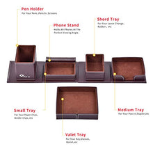 Load image into Gallery viewer, Leather Office Supplies, Desk Organizer Storage Boxes and Accessories, Desktop Storage for Business Cards/Stationery/Pens/Pencils/Mobile Phones(Brown)