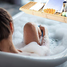 Load image into Gallery viewer, Luxury Bath Caddy Tray for Tub | Bath Table | Premium Bamboo Bathtub Tray for Tub | Fits All Bath Accessories Wine Glass, Books, Tablets, Cellphones, Shampoo | Bath Shelf Foldable