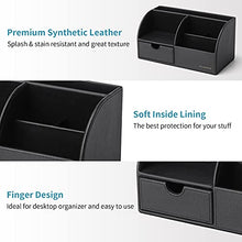 Load image into Gallery viewer, Office Desk Organizer with Drawer, PU Leather Office Supplies Caddy with Pencil Holder and Storage Baskets for Desktop Accessories, 6 Compartments with Drawer, Black
