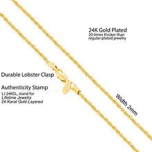 Load image into Gallery viewer, Lifetime Jewelry 2mm Rope Chain Necklace 24k Real Gold Plated for Women and Men (Gold, 26)