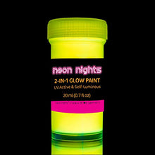 Load image into Gallery viewer, 2-IN-1 Glow In The Dark Acrylic Paint Set by neon nights – Glows in the Dark & under UV Blacklight - Set of 8 Self-Luminous Neon Paints for Halloween - German Premium Quality - Phosphorescent