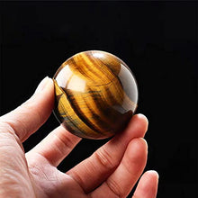 Load image into Gallery viewer, Natural Tiger Eye Healing Crystal Ball Gemstone Sphere with Wood Stand Sculpture Figurine for Reiki Divination Home Office Desk Decor (55-62mm)