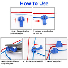 Load image into Gallery viewer, 100pcs Solderless Quick Splice Snap Wire Connectors, 18-14 AWG Scotch Lock Splice Connector(Cable Joiner), Blue Cold Pressed Insulated Electric Wire Crimp Connectors