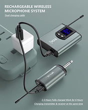 Load image into Gallery viewer, Microphone System Headset Mic/Stand Mic/Lavalier Lapel Mic with Rechargeable Bodypack Transmitter & Receiver 1/4" Output for iPhone, PA Speaker, DSLR Camera, Recording, Teaching