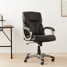 Load image into Gallery viewer, Amazon Basics Executive Home Office Desk Chair with Padded Armrests, Adjustable-Height/Tilt Rolling Swivel Chair - Black/Silver, 275Lb Capacity