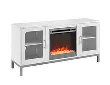 Load image into Gallery viewer, Walker Edison Furniture Company Modern Glass and Wood Fireplace Universal Stand with Open TV's up to 58" Flat Screen Living Room Storage Entertainment Center, White