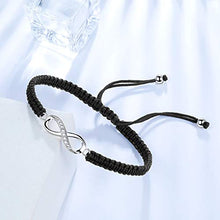 Load image into Gallery viewer, ZENI Infinity Bracelet for Women, Handmade Black Rope Braided Bracelet with 925 Silver Adjustable Bracelet Love Friendship Jewelry Gift