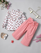 Load image into Gallery viewer, KANGKANG Toddler Girl Fall Outfits White Long Sleeve Ruffles Shirt Toddler Girl Clothes 2t Pink Straight Pants 2pcs Sets