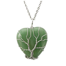 Load image into Gallery viewer, Top Plaza Natural Green Aventurine Healing Crystals Necklace Silver Tree of Life Wire Wrapped Heart Shape Stone Pendant for Womens Girls Ladies