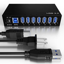 Load image into Gallery viewer, USB 3.0 Hub - 7 Port Powered USB Hub Splitter - High-Speed Data Transfer - Aluminium Alloy USB Hub with 12V/3A/36W Power Adapter, LEDs and Mounting Brackets - Black