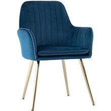 Load image into Gallery viewer, GOLDEN BEACH Velvet Dinning Chair Set of 2 Mid-Back Accent Chair Modern Leisure Armchair with Gold Plating Legs Upholstered Living Room Chair (Navy Blue)