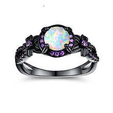 Load image into Gallery viewer, OPALTOP Black Gun Plated 6.5MM Round White Opal Created Amethyst Ring Band (9)