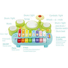 Load image into Gallery viewer, fisca 3 in 1 Musical Instruments Toys, Electronic Piano Keyboard Xylophone Drum Set - Learning Toys with Lights for Baby & Toddler 1 2 3 Year Old Boys and Girls
