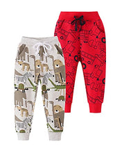 Load image into Gallery viewer, AQEACARMON Toddler Boys Jogger Athletic Pants Dinosaur Car Drawstring Elastic Sweatpants (1-Pack 2-Pack) (Red car + Gray Animal, 2-3T)