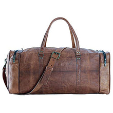 Load image into Gallery viewer, Leather duffel bag large 24 Inch Square Duffel Travel Gym Sports Overnight Weekender Leather Bag for men and women by Komal's Passion Leather