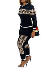 Load image into Gallery viewer, Alunzoem Womens Casual 2 Piece Outfits, Leopard Print Long Sleeve Top Pants Set Tracksuits Black S