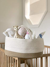 Load image into Gallery viewer, Mila Millie Baby Large Cotton Rope Diaper Caddy | Organizer Storage Bin for Nursery Essentials | Portable Bag for Changing Table and Car | 100% Natural Cotton | Eco Friendly (White & Biege)