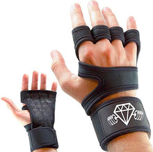 Load image into Gallery viewer, Diamond Cut Muscle Weight Lifting Gloves | Fitness Bodybuilding Workout Gloves for Men & Women | WOD Crossfit | Palm Protection | Support Straps Wrist Band Wraps (Black, Small)