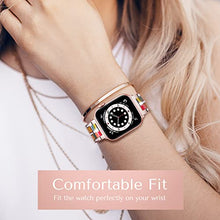 Load image into Gallery viewer, Jewelry Metal Band Compatible with Apple Watch Band 38mm 40mm 41mm 42mm 44mm 45mm iWatch Series 7/6/5/4/3/2/1/SE, Women Rhinestones Resin Wristband Bling Diamond Bracelet (42mm/44mm/45mm, B-Rose Gold)