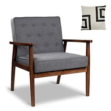 Load image into Gallery viewer, Mid-Century Retro Modern Accent Chair Wooden Arm Upholstered Tufted Back Lounge Chairs Seat Size 24.4" 18.3" (Deep) (Grey Fabric)