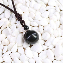 Load image into Gallery viewer, COAI Unisex Genuine Round Black Obsidian Bead Reiki Healing Pendant Adjustable Cord 18mm