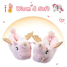 Load image into Gallery viewer, LseLom Girls Unicorn Slippers Warm Anti-Slip Kids Bedroom Shoes Memory Foam Cute Animals Soft Toddler House Slippers Indoor Outdoor Little Kid 13 Pink