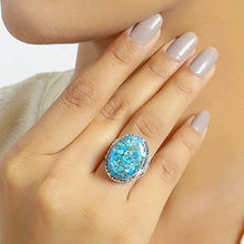 Load image into Gallery viewer, YoTreasure 15x20 mm Blue Copper Turquoise Ring 925 Sterling Silver Boho Rope Designed Gemstone Jewelry