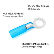 Load image into Gallery viewer, Wirefy 130 PCS Heat Shrink Ring Terminals #10 - Marine Grade Ring Connectors - Eyelet Wire Connectors - Blue 16-14 AWG