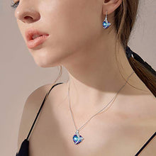 Load image into Gallery viewer, EleQueen 925 Sterling Silver CZ Courageous Heart Inspired Pendant Necklace Hook Earrings Set Vitrail Light Made with Crystals